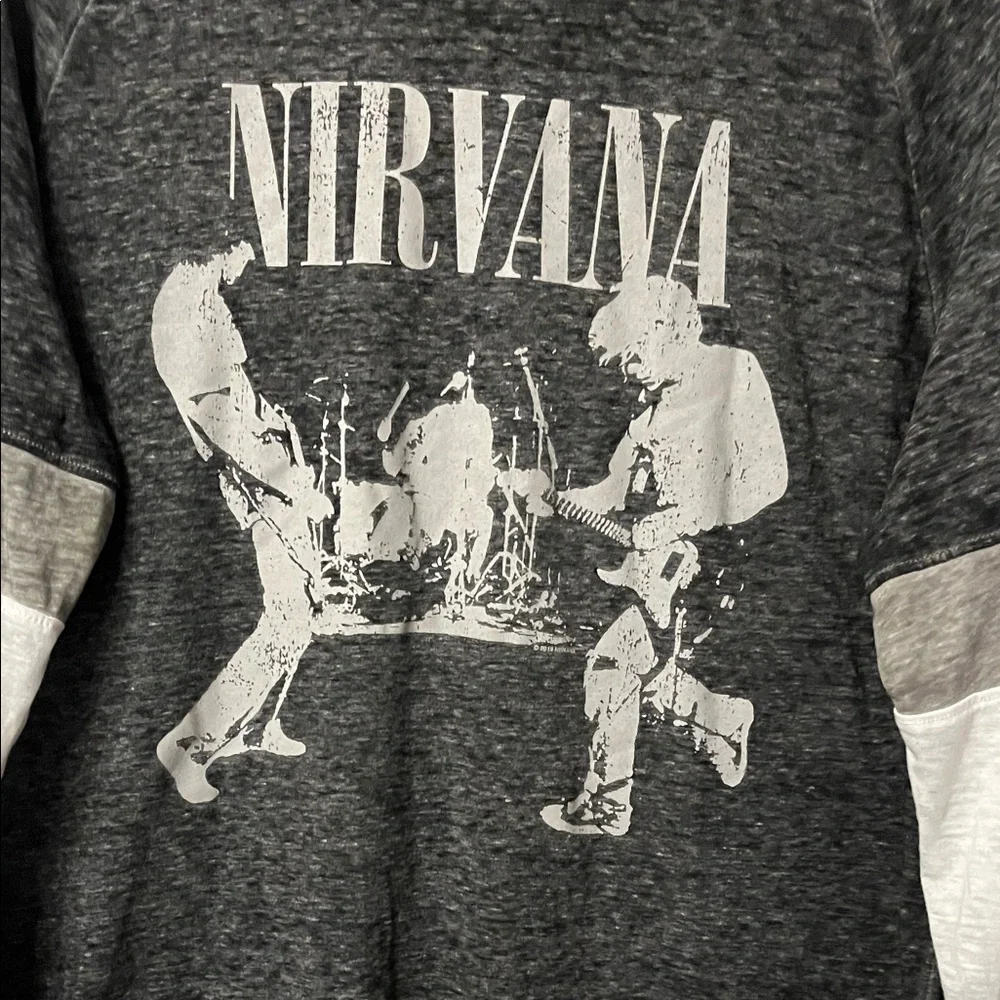 Free People Black and Gray Graphic Long Sleeve Shirt - Picture 2 of 8